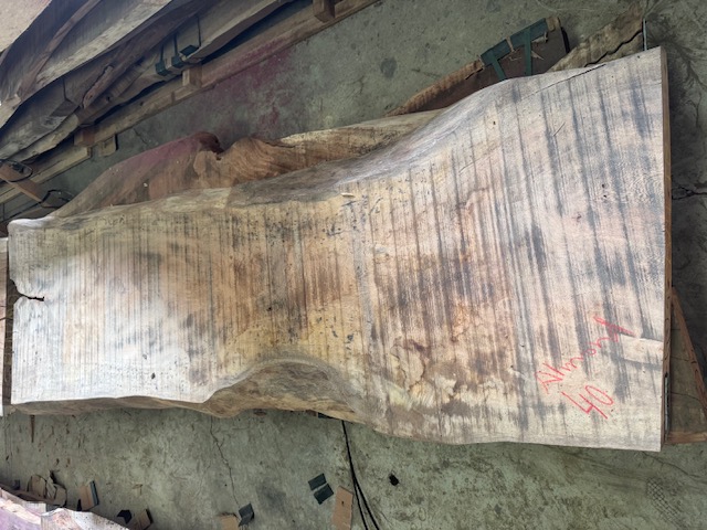 Figured tropical hardwood live-edge slab