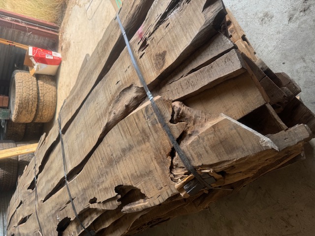 Figured tropical hardwood live-edge slab